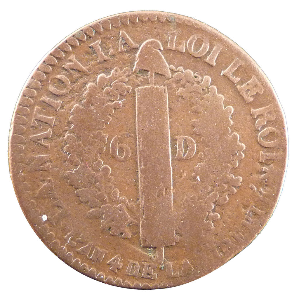 Moneta, Francja, 6 deniers français, 6 Deniers, 1792, Strasbourg, VG(8-10)