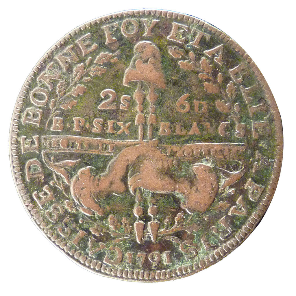 Francia, 2 Sols 6 Denarius, 1791, BB, Rame, Brandon:210a