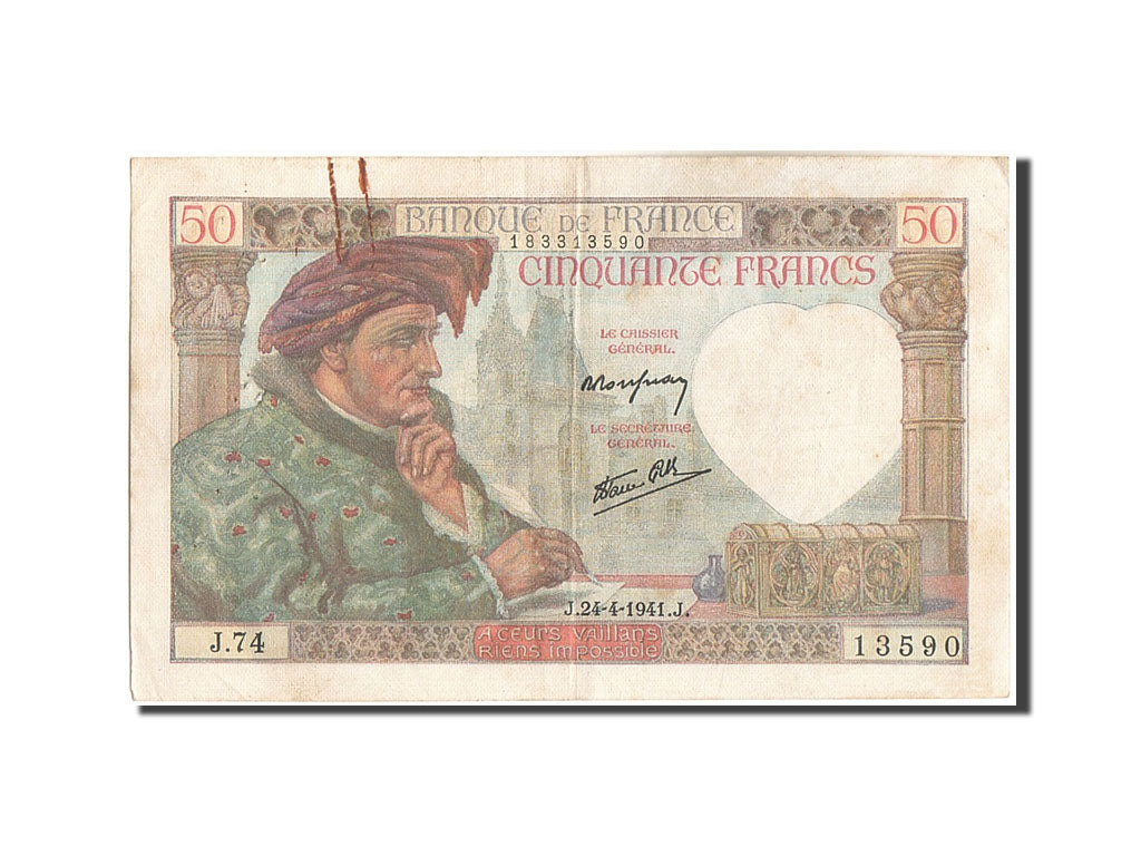 Geldschein, Frankreich, 50 Francs, 50 F 1940-1942 ''Jacques Coeur'', 1941