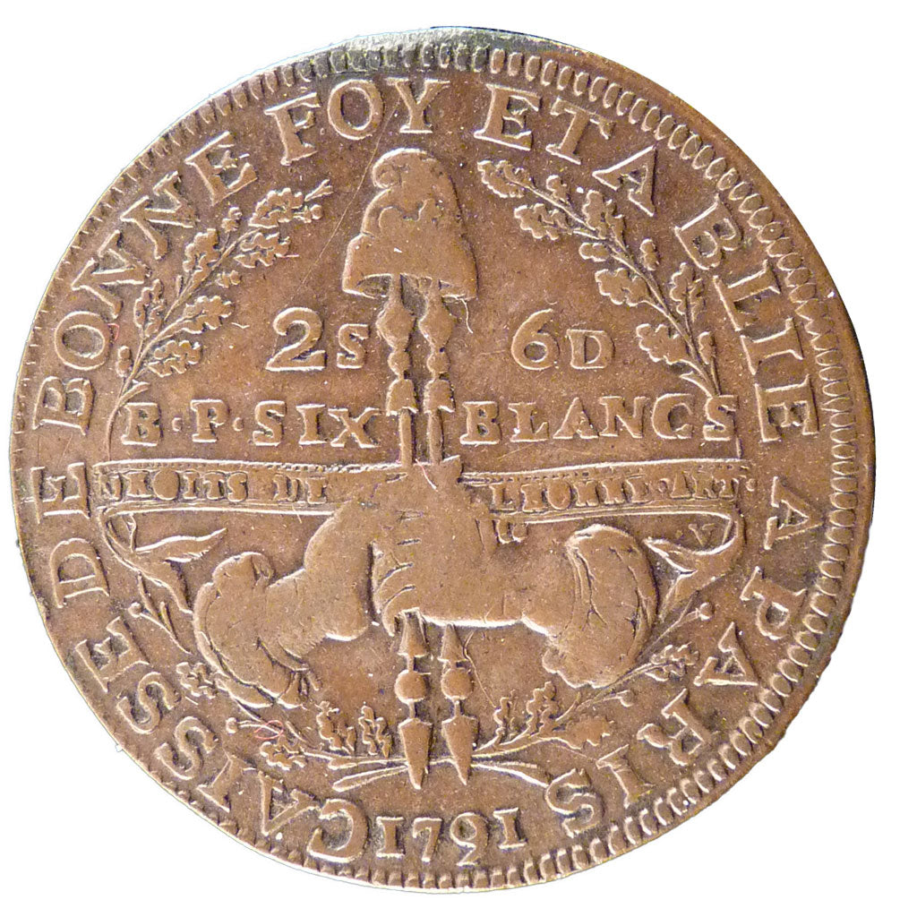 Francia, 2 Sols 6 Denarius, 1791, MB+, Rame, Brandon:210a