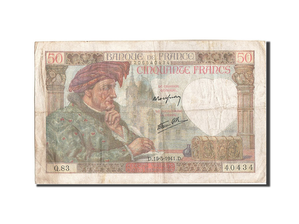 Biljet, Frankrijk, 50 Francs, 50 F 1940-1942 ''Jacques Coeur'', 1941