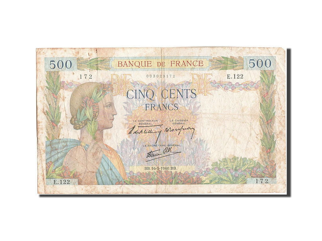 France, 500 Francs, 500 F 1940-1944 ''La Paix'', 1940, KM:95a, 1940-05-16, VF...