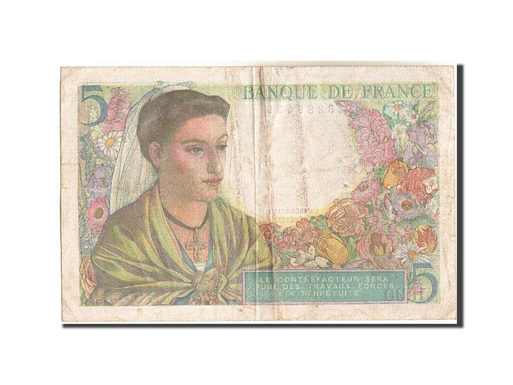 France, 5 Francs, 5 F 1943-1947 ''Berger'', 1943, KM:98a, 1943-11-25, VF(30-35)
