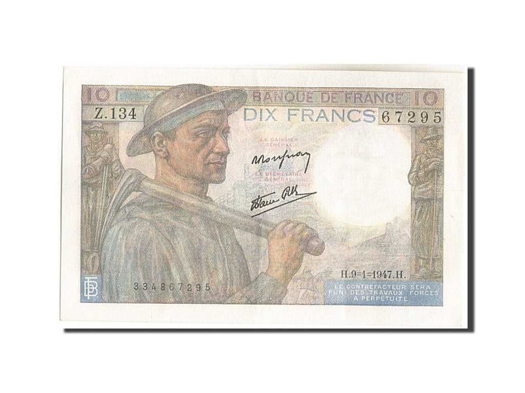 Billet, France, 10 Francs, 10 F 1941-1949 ''Mineur'', 1947, 1947-01-09, TTB+