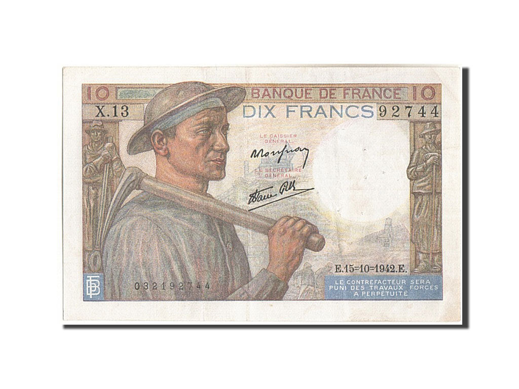 Francia, 10 Francs, 10 F 1941-1949 ''Mineur'', 1942, KM:99d, 1942-10-15, BB,...