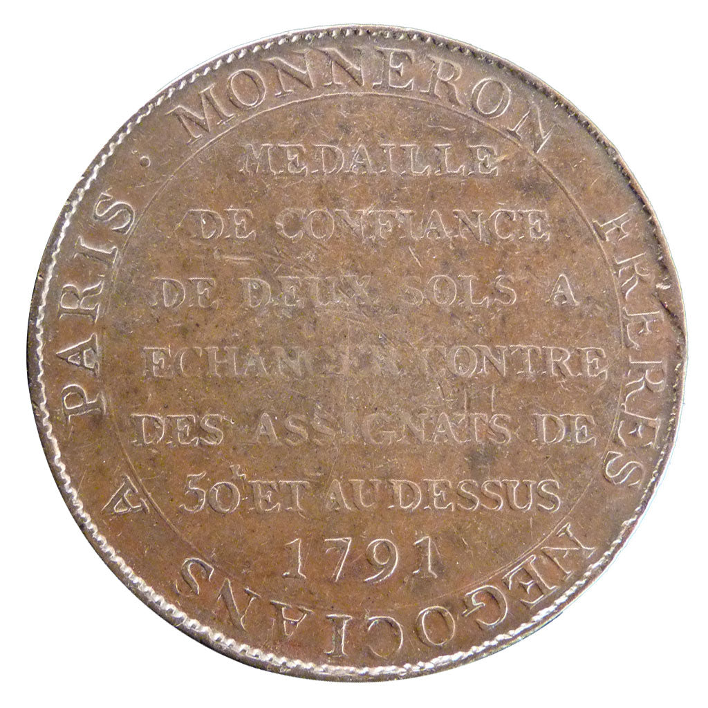 Francia, 2 Sols, 1791, BB, Rame, Brandon:217