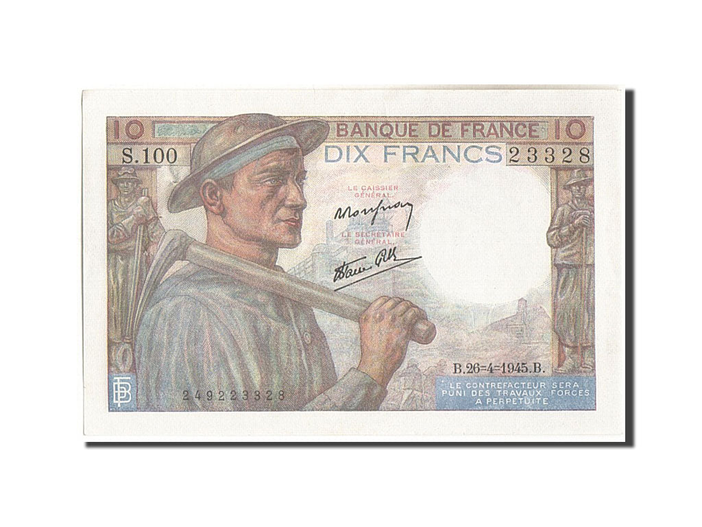 France, 10 Francs, 10 F 1941-1949 ''Mineur'', 1945, KM:99e, 1945-04-26, AU(50...