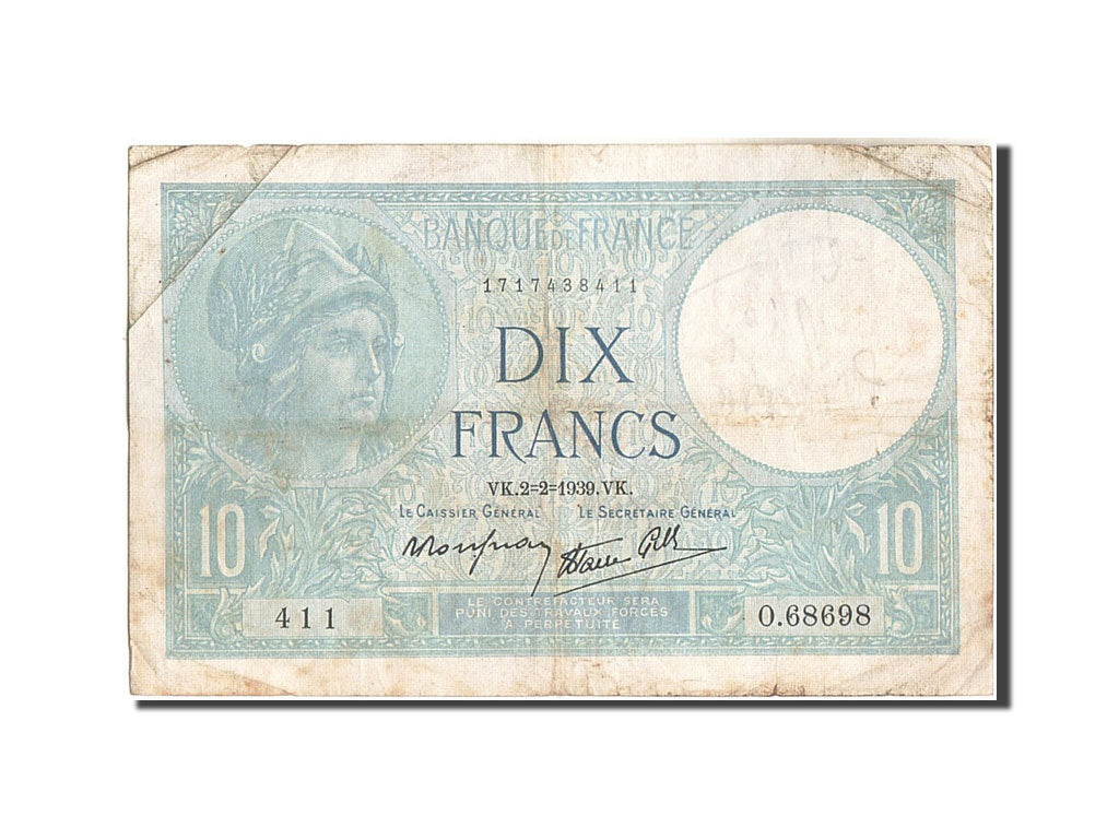 Francia, 10 Francs, 10 F 1916-1942 ''Minerve'', 1939, KM:84, 1939-02-02, MB,...