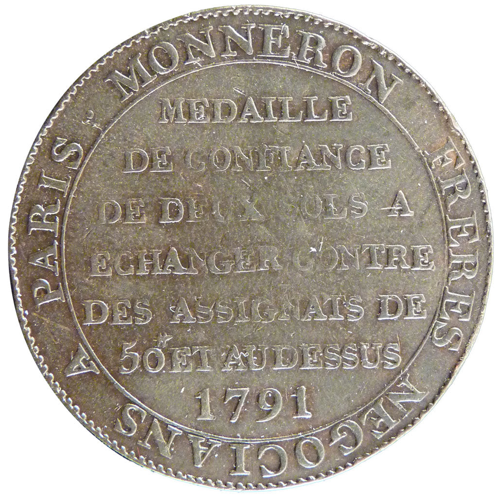 Francia, 2 Sols, 1791, BB, Rame, Brandon:217
