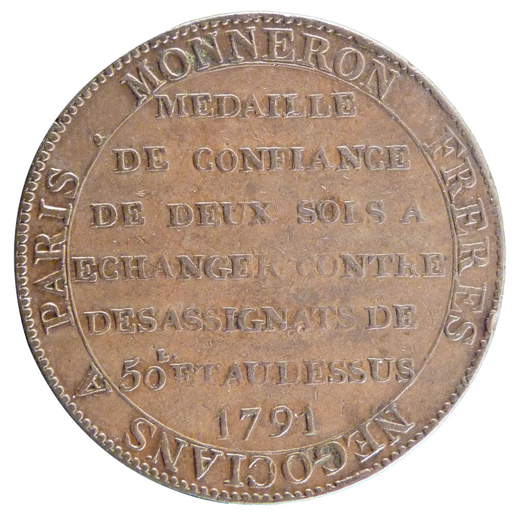 Francia, 2 Sols, 1791, BB, Rame, Brandon:217a