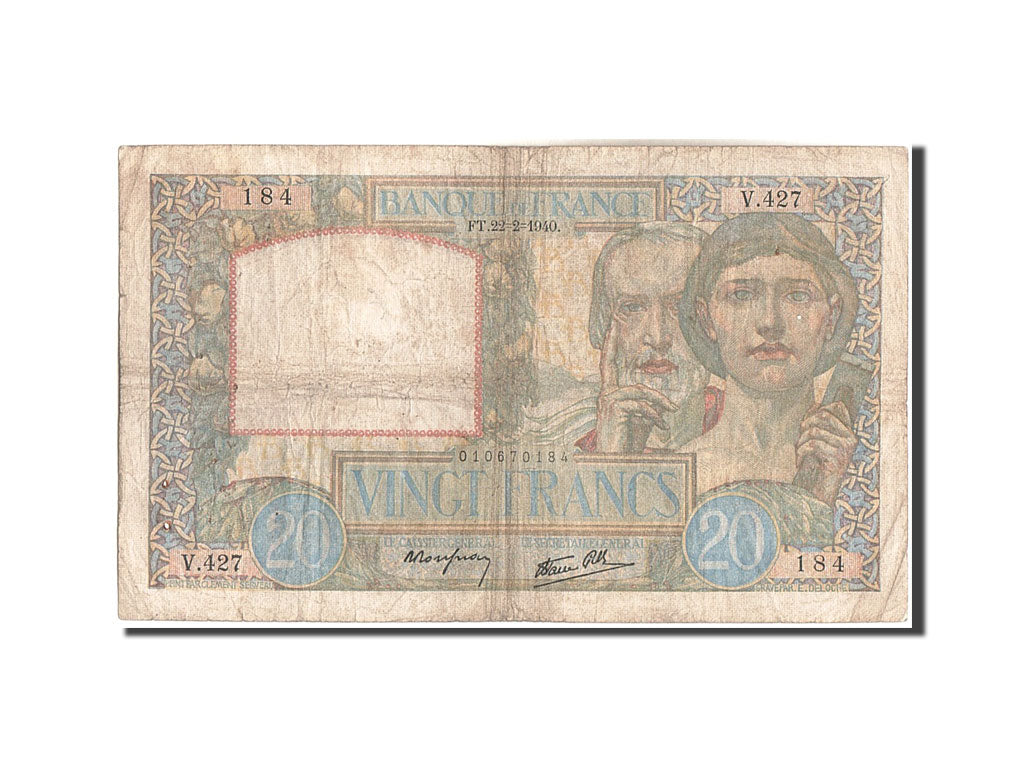 Frankreich, 20 Francs, 20 F 1939-1942 ''Science et Travail'', 1940, KM:92a, 1...