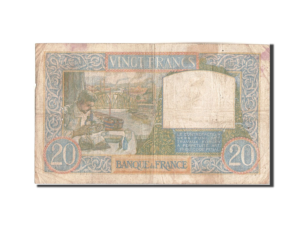 France, 20 Francs, 20 F 1939-1942 ''Science et Travail'', 1940, KM:92b, 1940-...