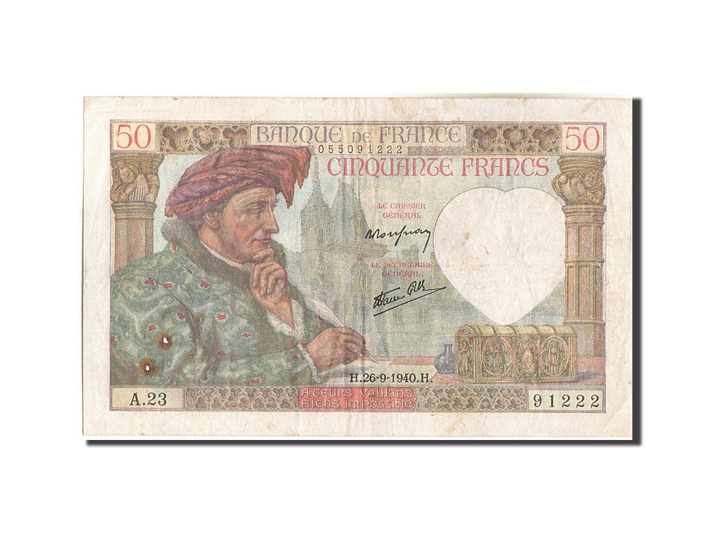 Geldschein, Frankreich, 50 Francs, 50 F 1940-1942 ''Jacques Coeur'', 1940