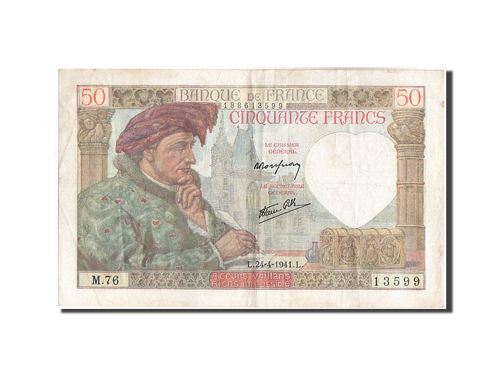 Frankreich, 50 Francs, 50 F 1940-1942 ''Jacques Coeur'', 1941, KM:93, 1941-04...