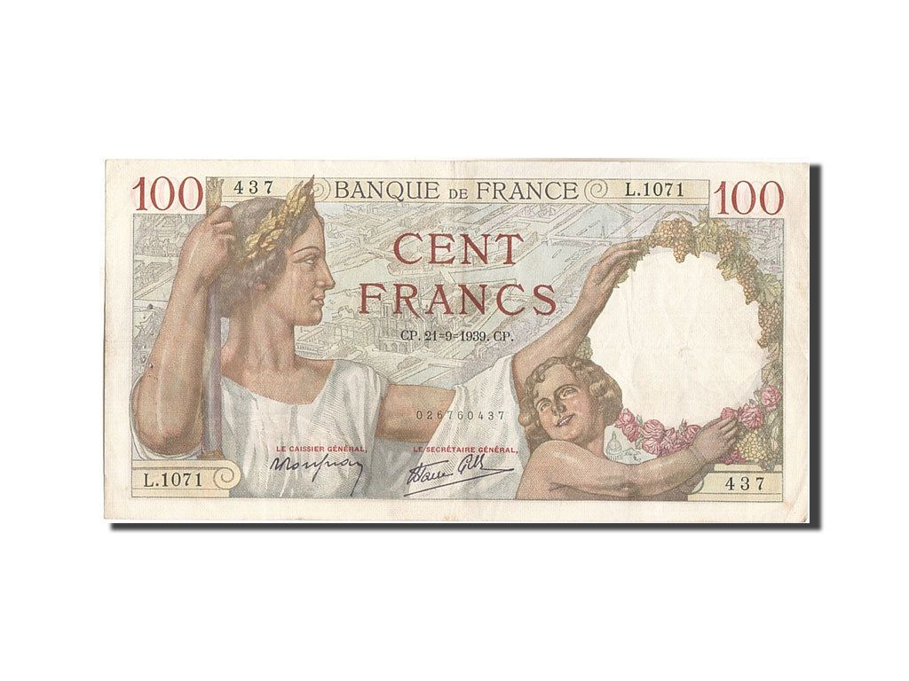 Banknote, France, 100 Francs, 100 F 1939-1942 ''Sully'', 1939, 1939-09-21