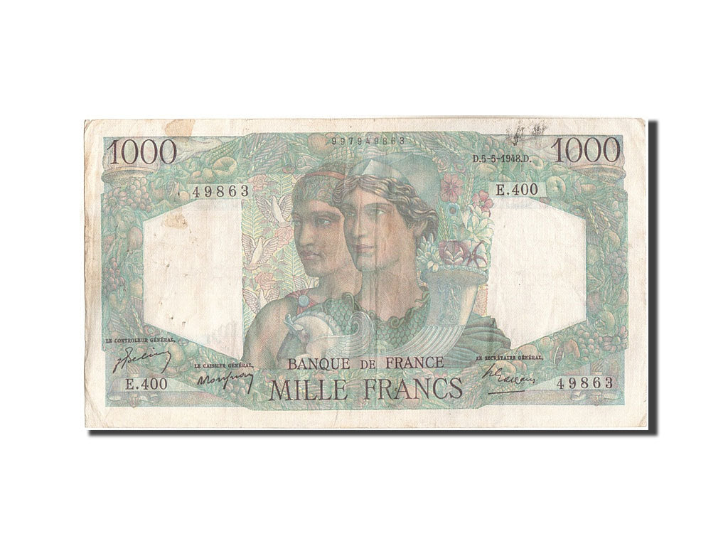 Billete, Francia, 1000 Francs, 1 000 F 1945-1950 ''Minerve et Hercule'', 1948