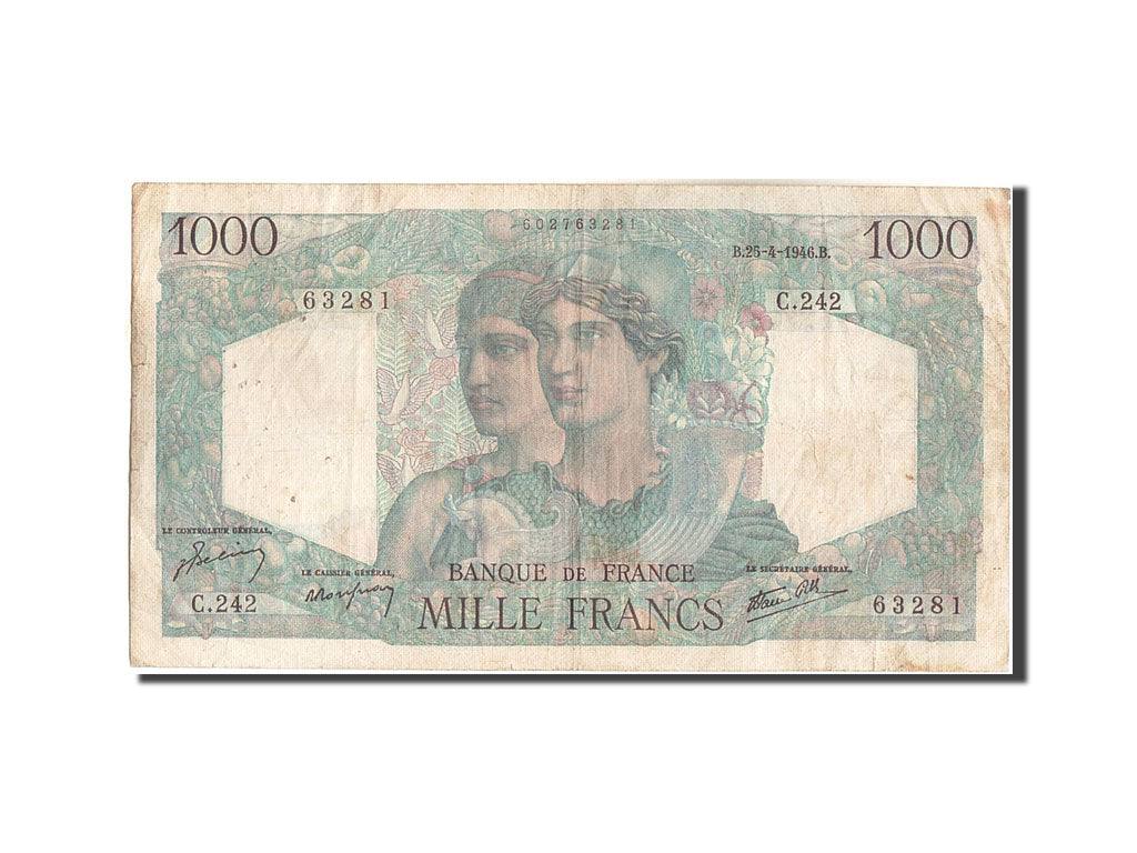 Banknote, France, 1000 Francs, 1 000 F 1945-1950 ''Minerve et Hercule'', 1946
