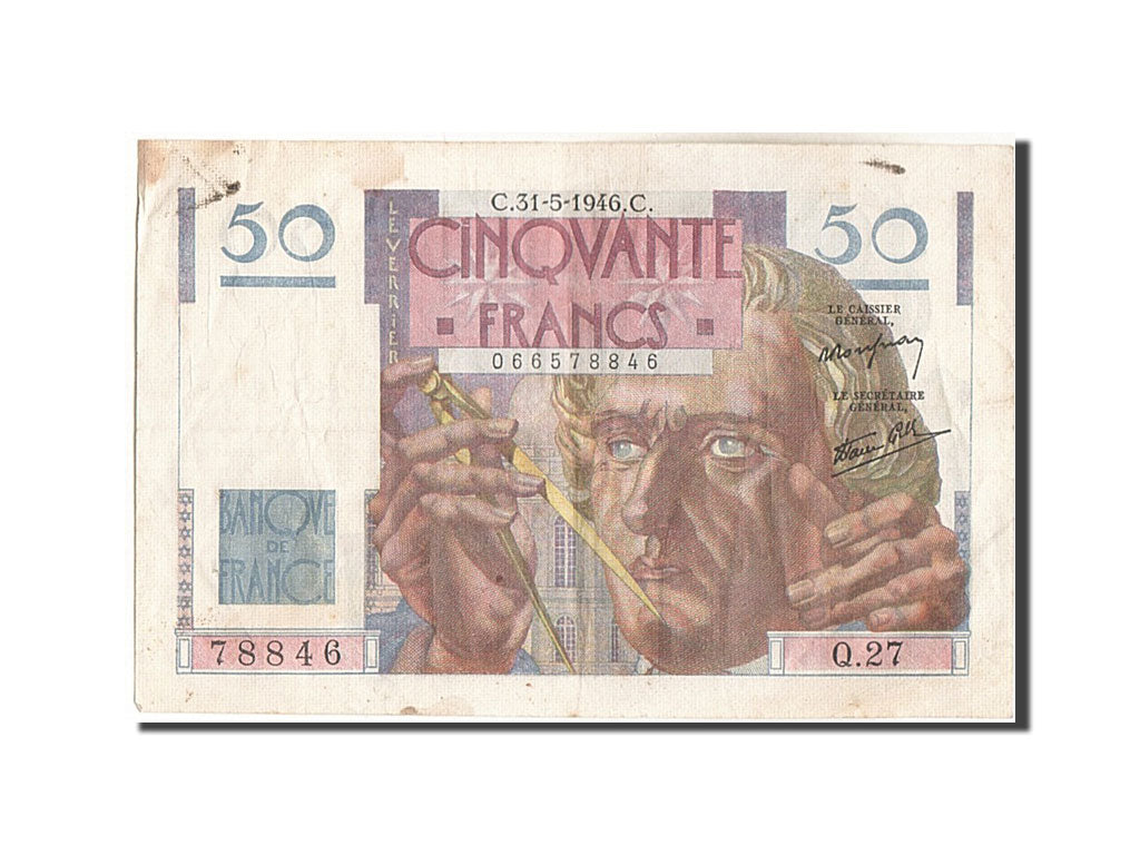 Geldschein, Frankreich, 50 Francs, 50 F 1946-1951 ''Le Verrier'', 1946
