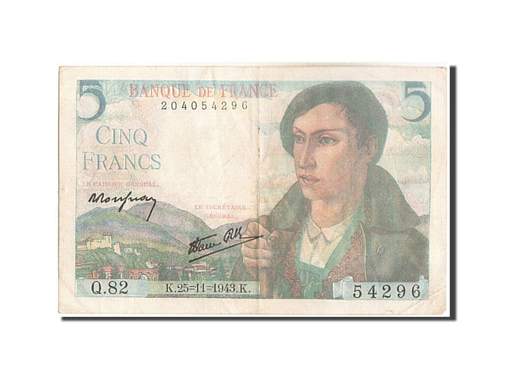 Banknote, France, 5 Francs, 5 F 1943-1947 ''Berger'', 1943, 1943-11-25