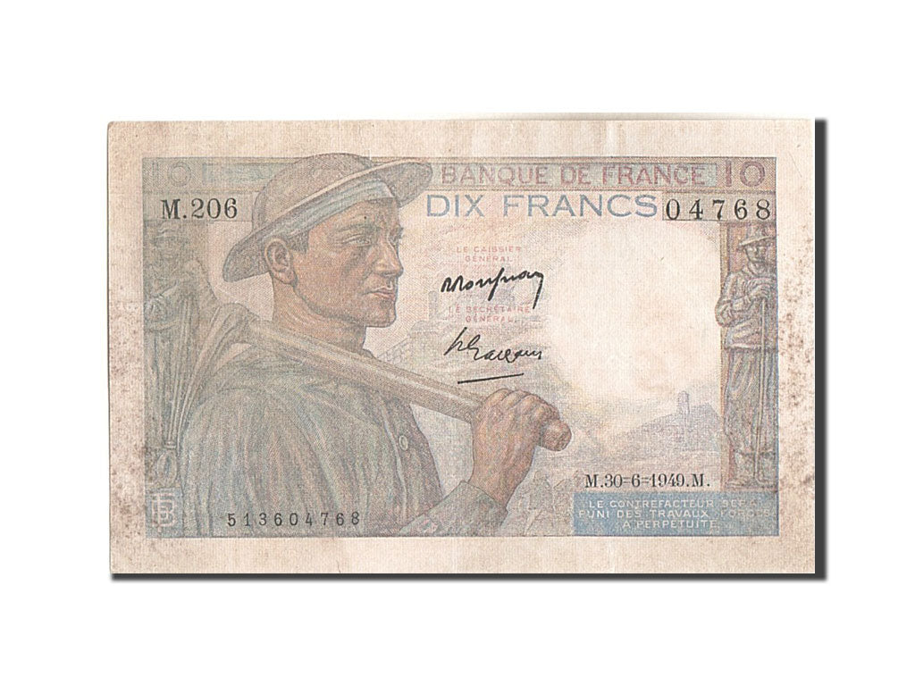 France, 10 Francs, 10 F 1941-1949 ''Mineur'', 1949, KM:99f, 1949-06-30, VF(30...