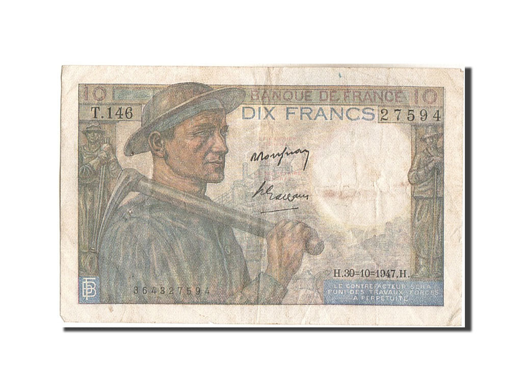 Frankreich, 10 Francs, 10 F 1941-1949 ''Mineur'', 1947, KM:99f, 1947-10-30, E...