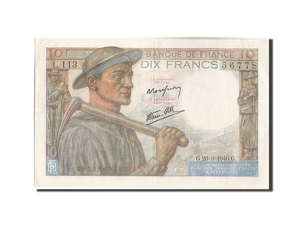 France, 10 Francs, 10 F 1941-1949 ''Mineur'', 1946, KM:99e, 1946-09-26, AU(55...