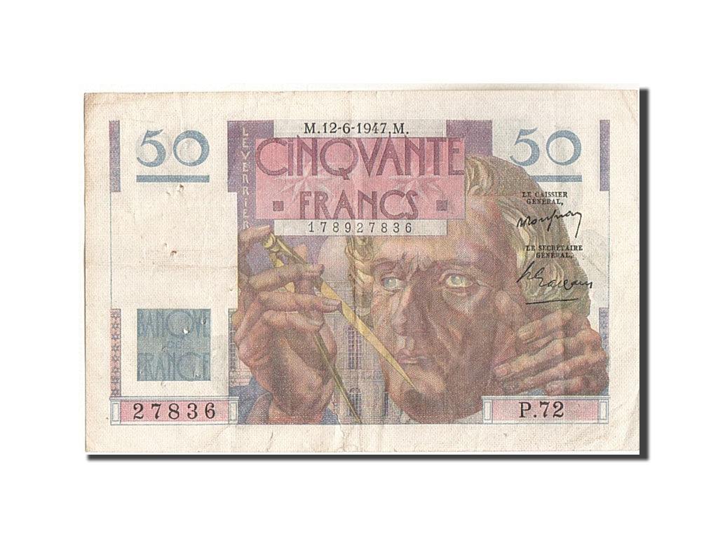 Banknote, France, 50 Francs, 50 F 1946-1951 ''Le Verrier'', 1947, 1947-06-12