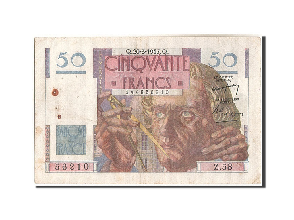 Frankreich, 50 Francs, 50 F 1946-1951 ''Le Verrier'', 1947, KM:127b, 1947-03-...
