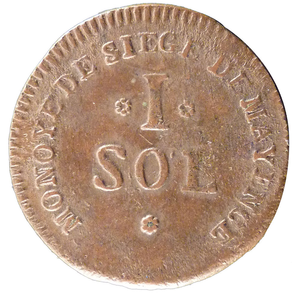 FRANCE, 1 Sol, 1793, AU(50-53), Copper, Gadoury #65, 3.30