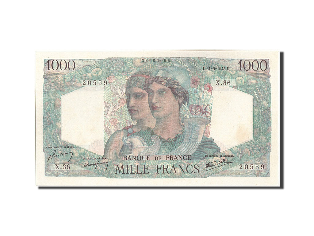 Banknote, France, 1000 Francs, 1 000 F 1945-1950 ''Minerve et Hercule'', 1945