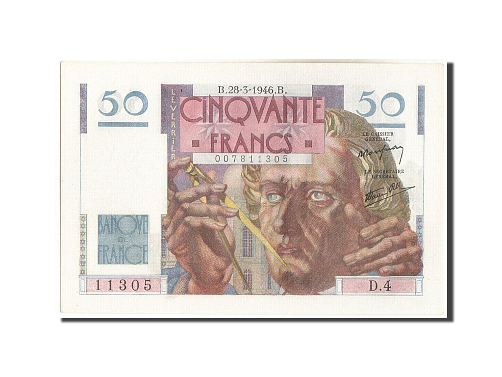 Banknote, France, 50 Francs, 50 F 1946-1951 ''Le Verrier'', 1946, 1946-03-28
