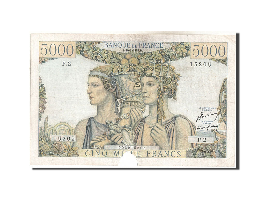 Francia, 5000 Francs, 5 000 F 1949-1957 ''Terre et Mer'', 1949, KM:131a, 1949...