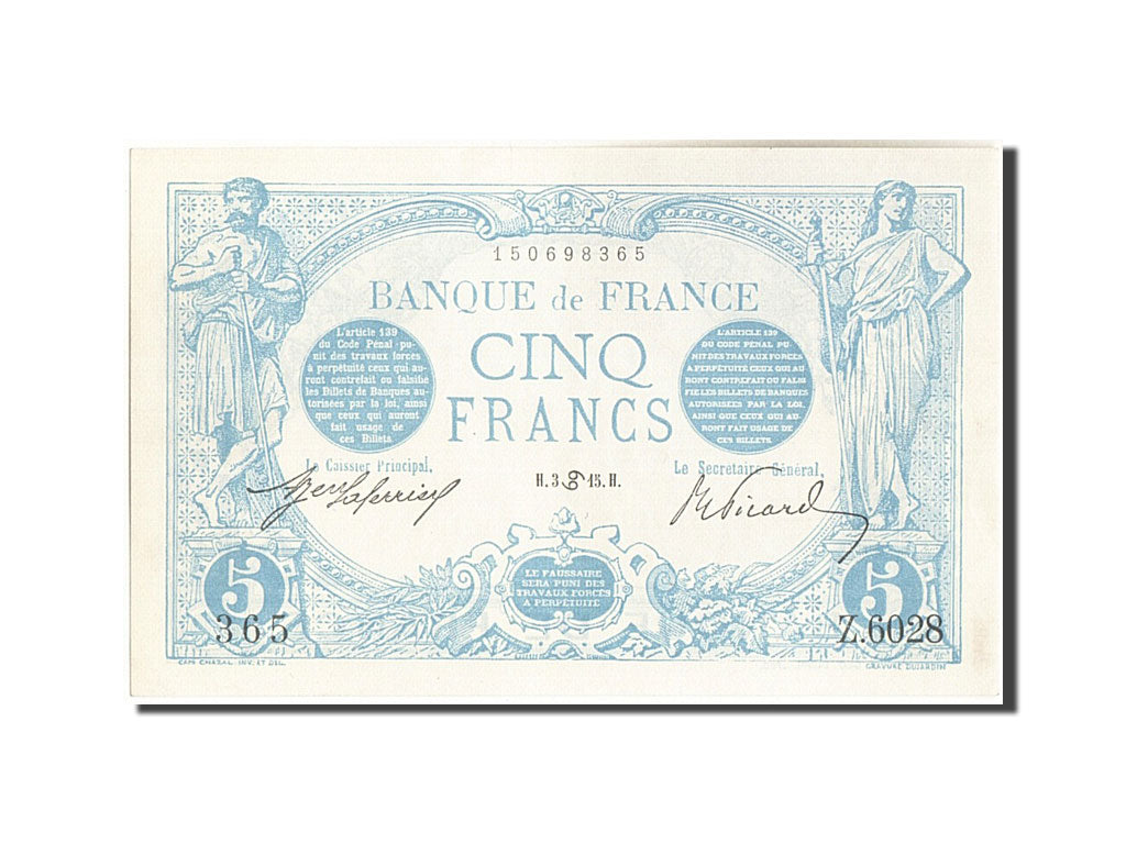 Banconote, Francia, 5 Francs, 5 F 1912-1917 ''Bleu'', 1915, 1915-06-03, SPL+