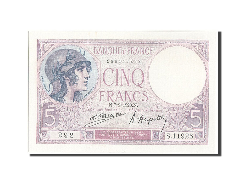 France, 5 Francs, 5 F 1917-1940 ''Violet'', 1923, KM:72c, 1923-02-07, UNC(64)...