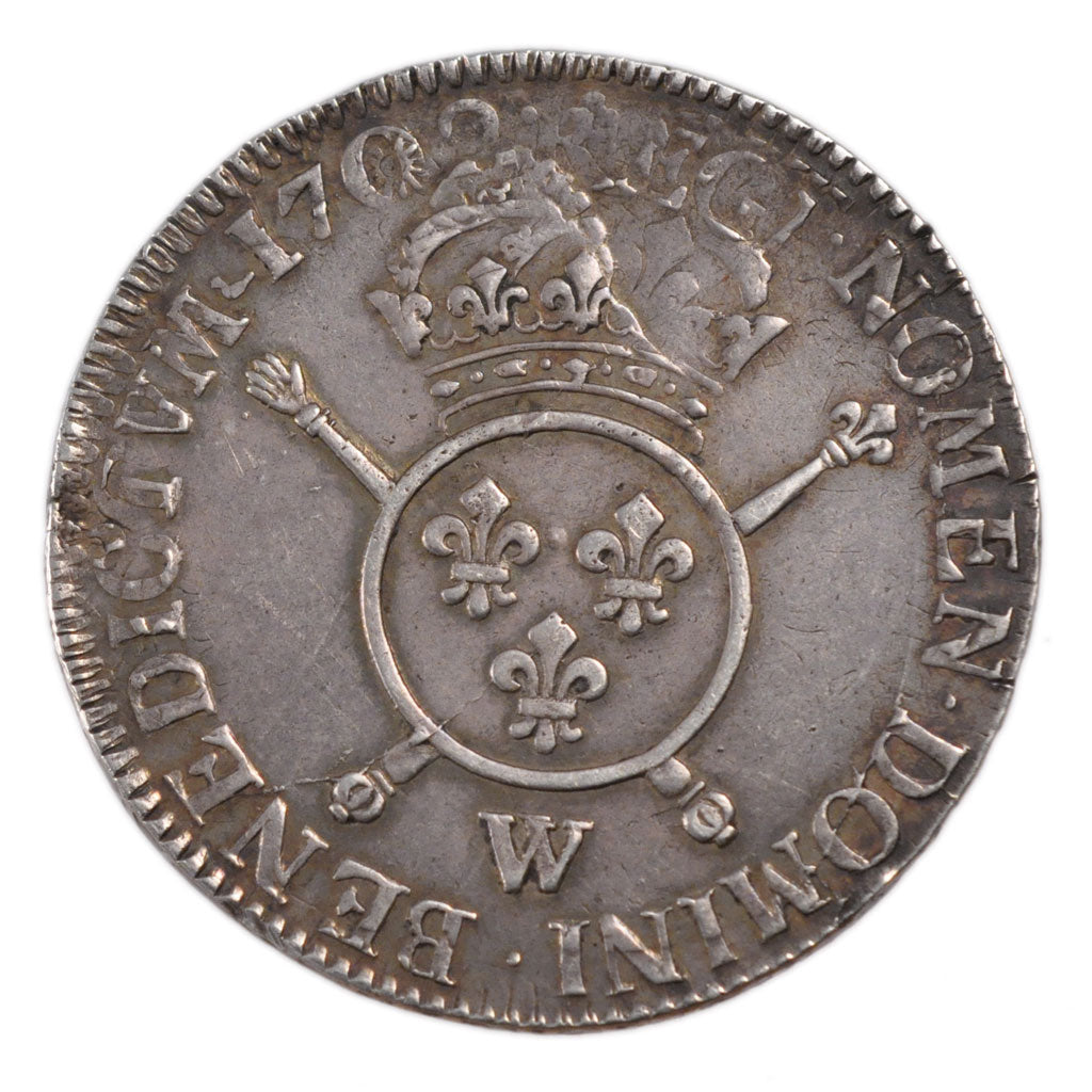 FRANCE, Écu aux insignes, Ecu, 1702, Lille, VF(30-35), Silver, Gadoury #220, ...