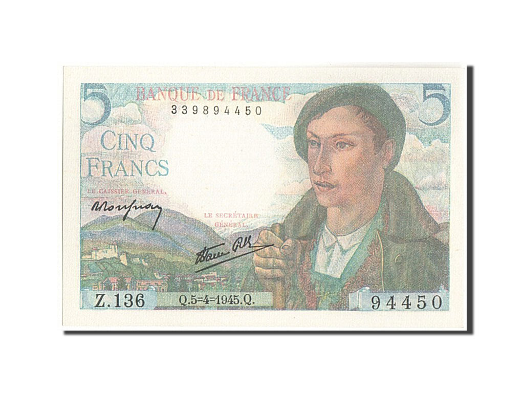 France, 5 Francs, 5 F 1943-1947 ''Berger'', 1945, KM:98a, 1945-04-05, UNC(65-70)