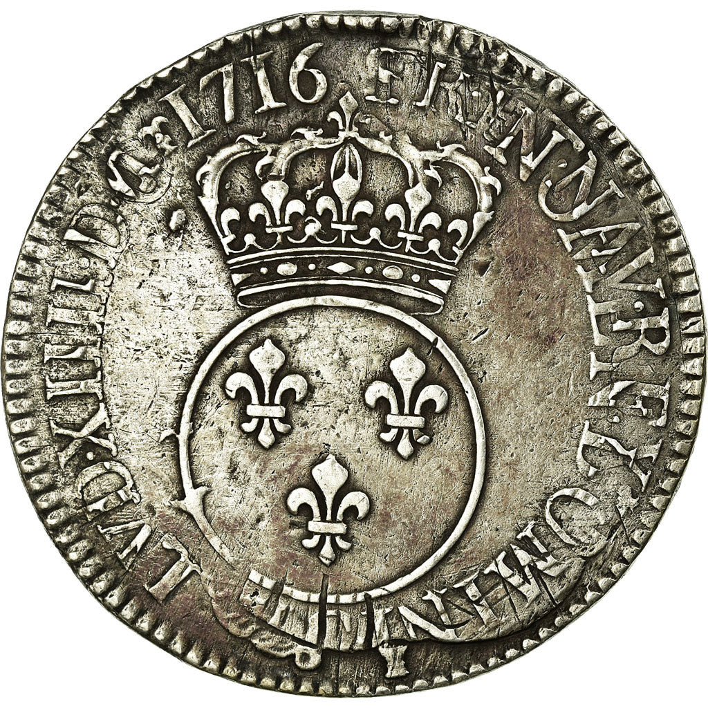 Monnaie, France, Louis XV, Écu Vertugadin, Ecu, 1716, Caen, TB+, Argent