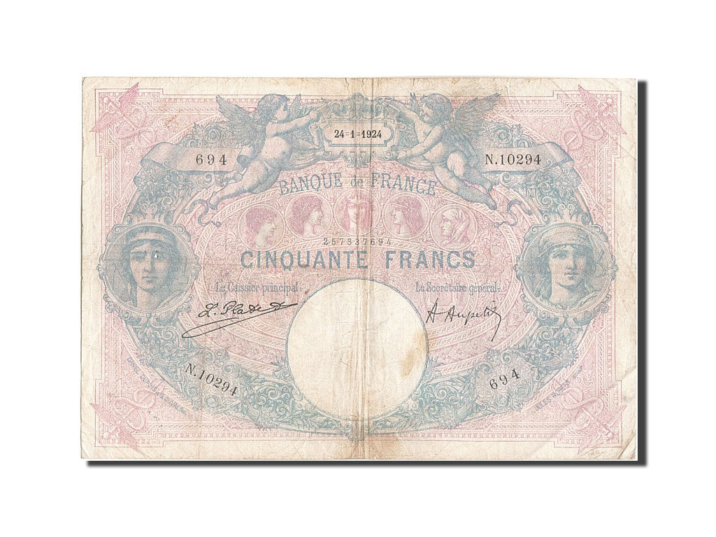 France, 50 Francs, 50 F 1889-1927 ''Bleu et Rose'', 1924, KM:64g, 1924-01-24,...