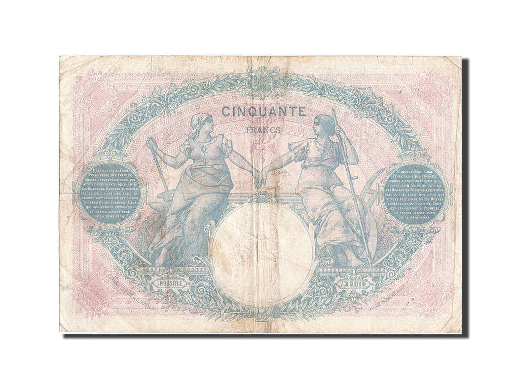 France, 50 Francs, 50 F 1889-1927 ''Bleu et Rose'', 1924, KM:64g, 1924-01-24,...