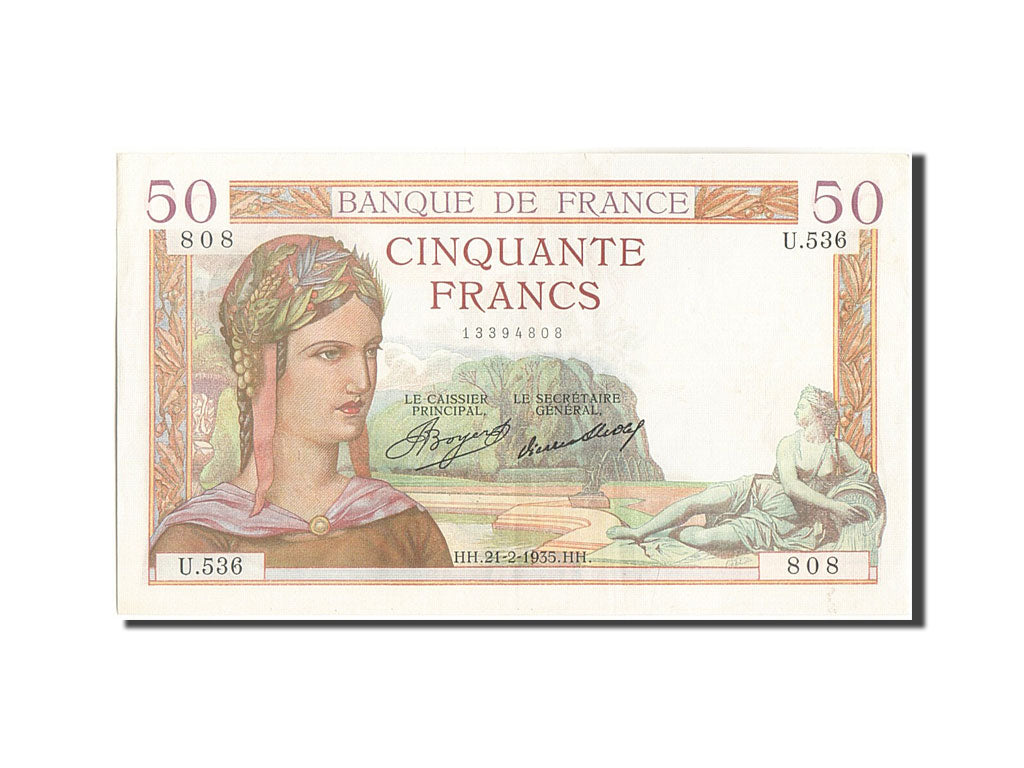 Francia, 50 Francs, 50 F 1934-1940 ''Cérès'', 1935, KM:81, 1935-02-21, SPL,...