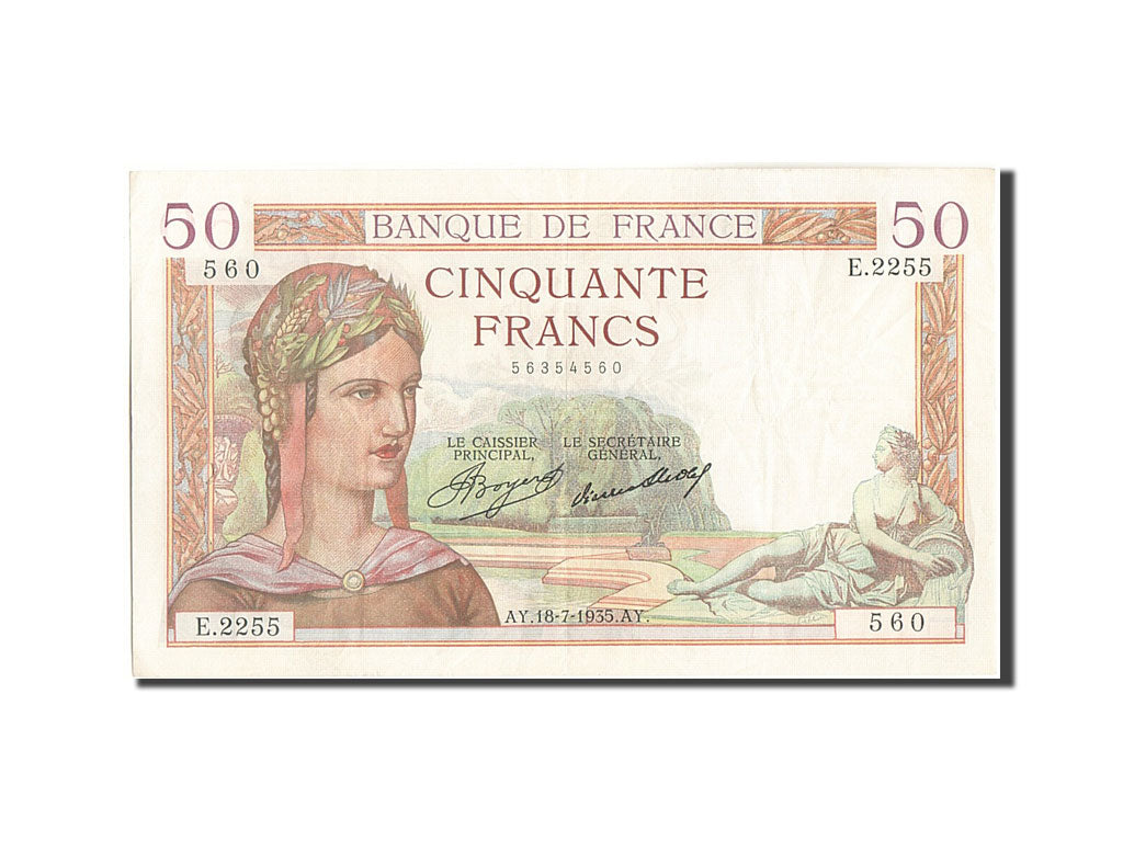 France, 50 Francs, 50 F 1934-1940 ''Cérès'', 1935, KM:81, 1935-07-18, AU(50...