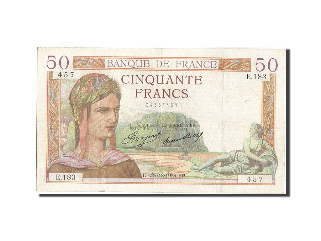 Biljet, Frankrijk, 50 Francs, 50 F 1934-1940 ''Cérès'', 1934, 1934-12-27, TB+