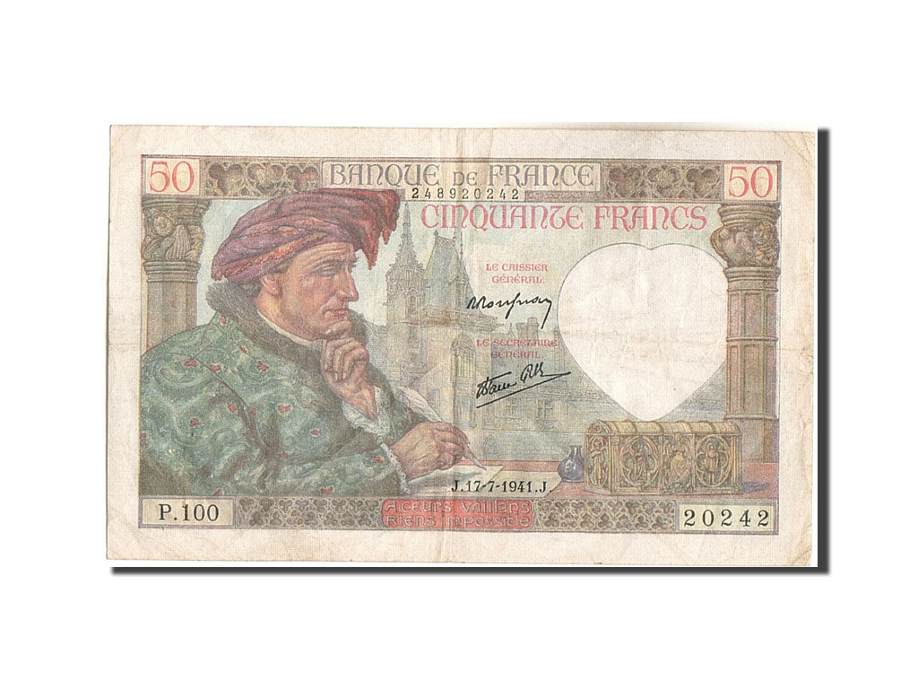 Billet, France, 50 Francs, 50 F 1940-1942 ''Jacques Coeur'', 1941, 1941-07-17
