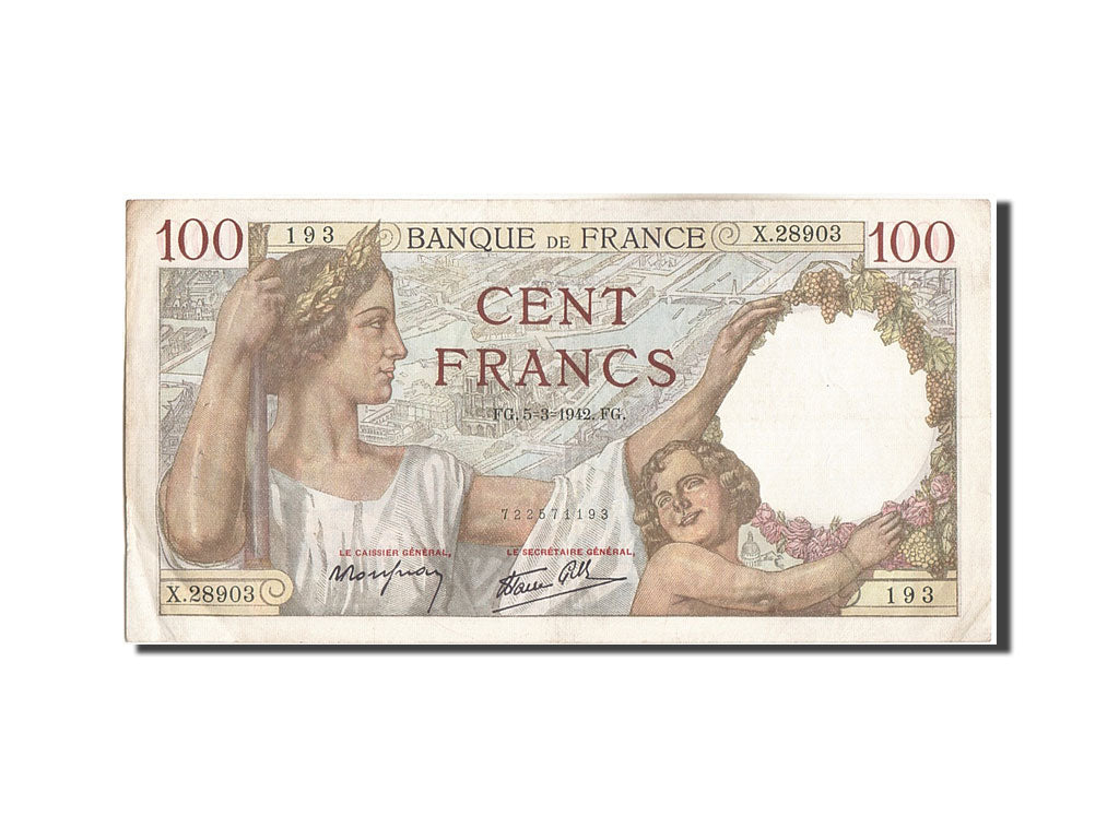 France, 100 Francs, 100 F 1939-1942 ''Sully'', 1942, KM:94, 1942-03-05, EF(40...