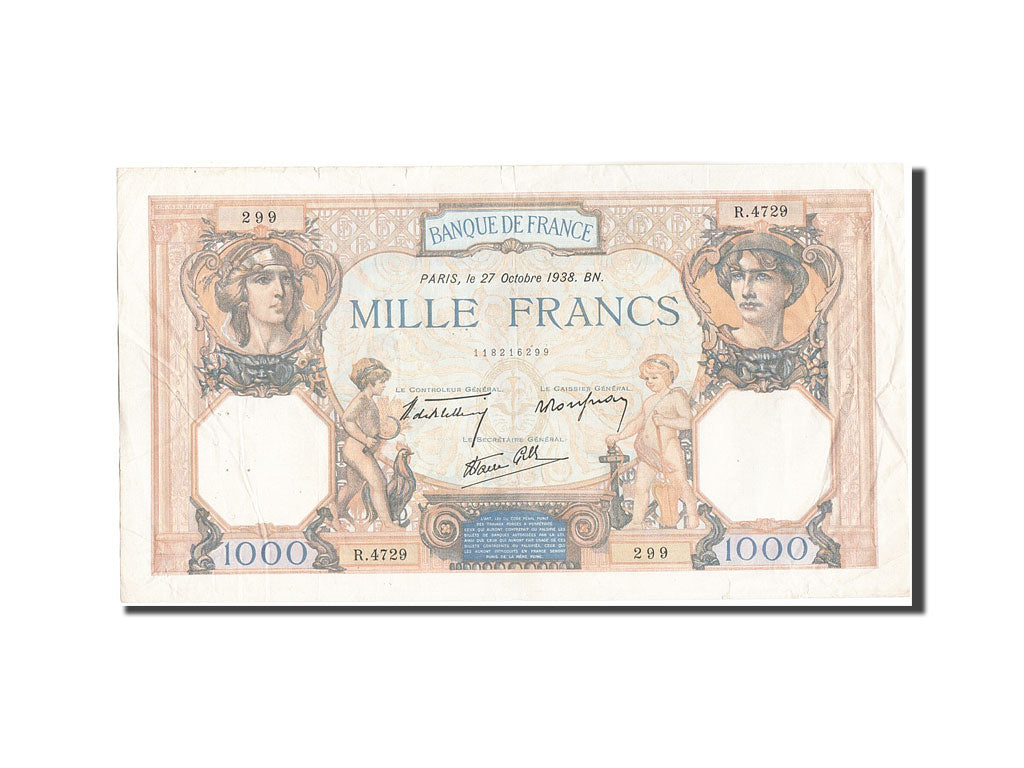 France, 1000 Francs, 1 000 F 1927-1940 ''Cérès et Mercure'', 1938, KM:90c,...