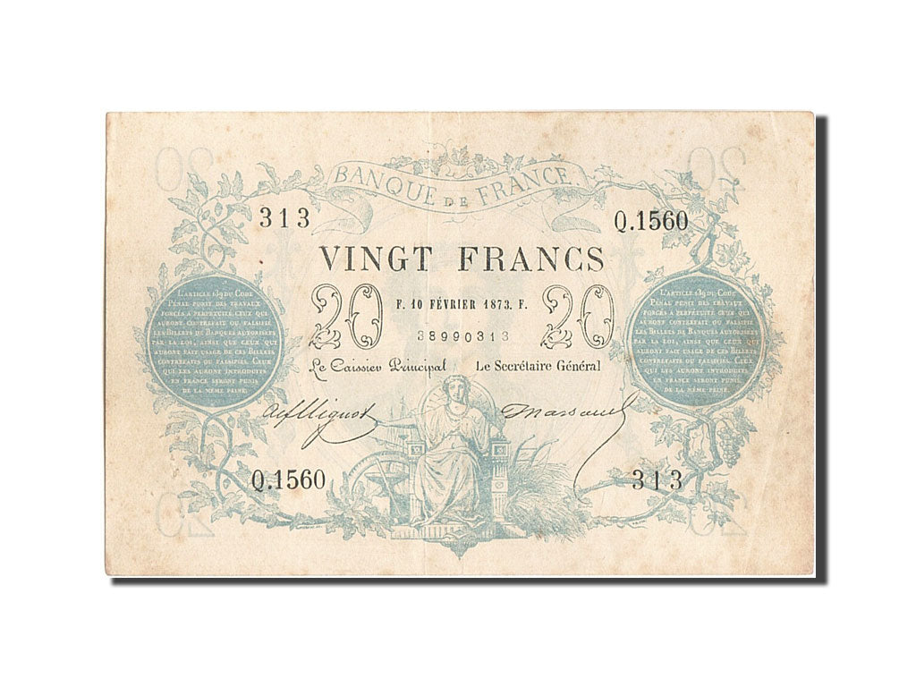 Banknote, France, 20 Francs, ...-1889 Circulated during XIXth, 1873, 1873-02-10
