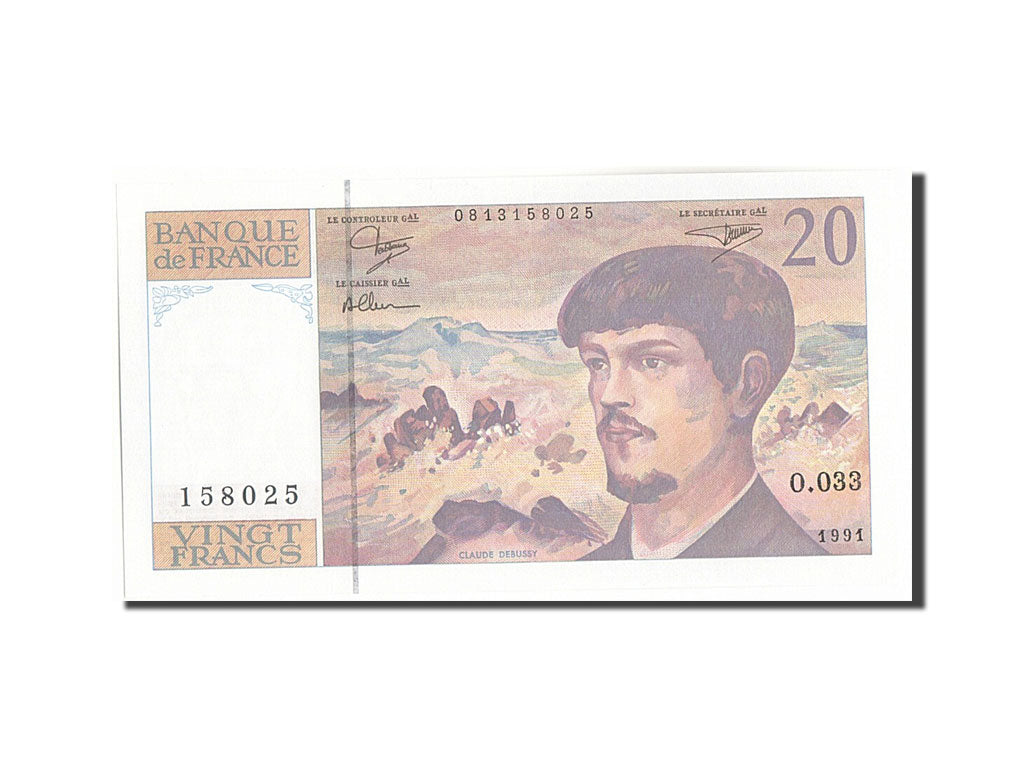 France, 20 Francs, 20 F 1980-1997 ''Debussy'', 1991, KM:151e, 1991, UNC(65-70...