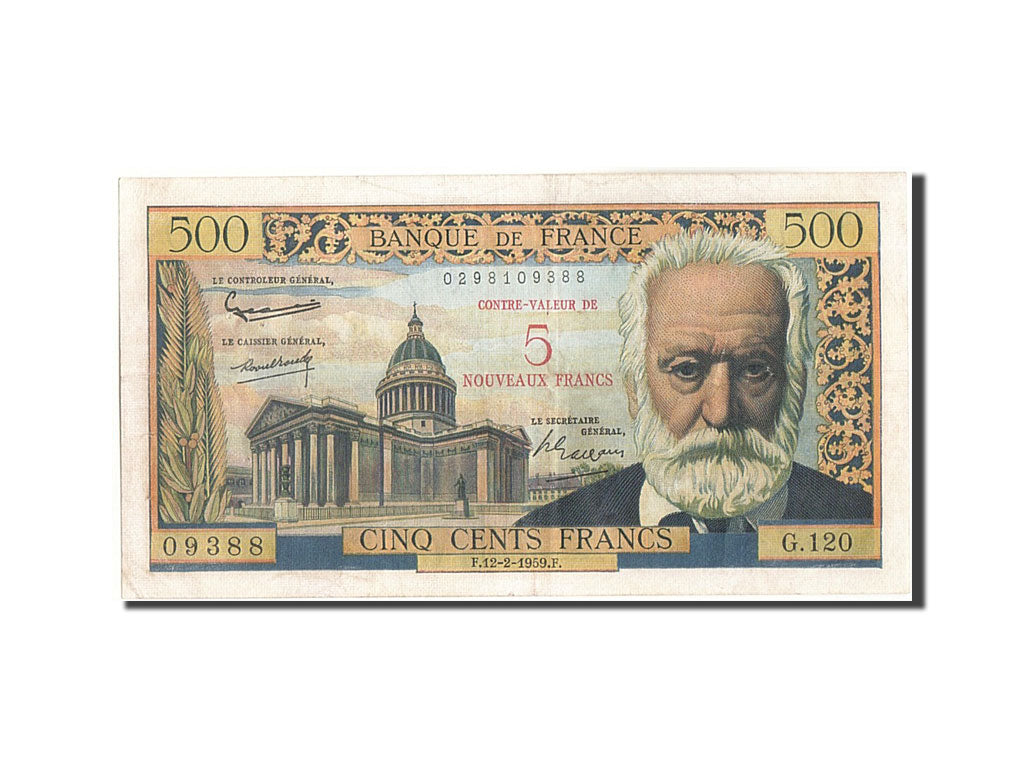 Billet, France, 5 Nouveaux Francs on 500 Francs, 1955-1959 Overprinted with