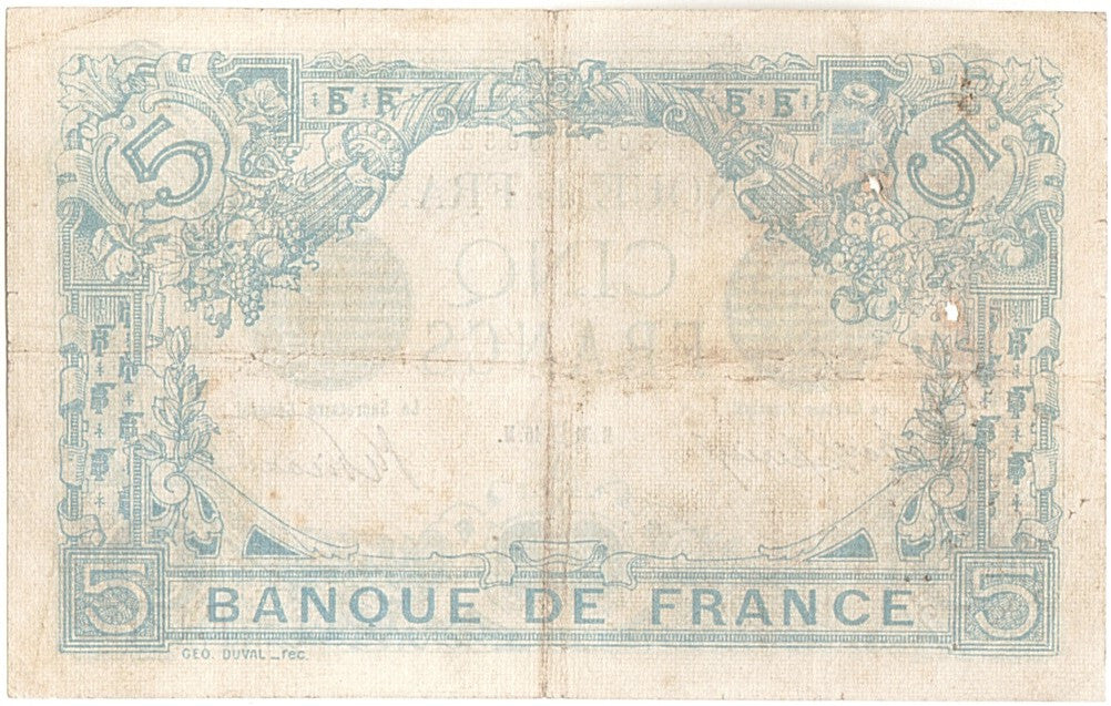 Banknote, France, 5 Francs, 5 F 1912-1917 ''Bleu'', 1916, 1916-05-31, VF(20-25)