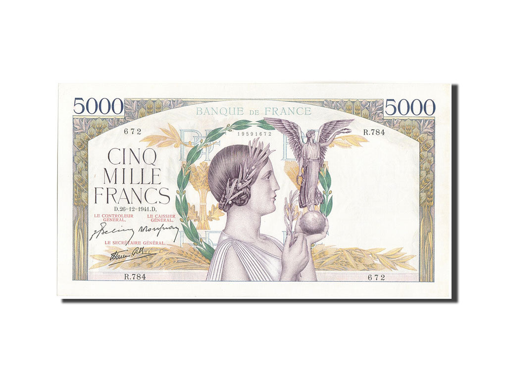 France, 5000 Francs, 5 000 F 1934-1944 ''Victoire'', 1941, KM:97c, 1941-12-26...